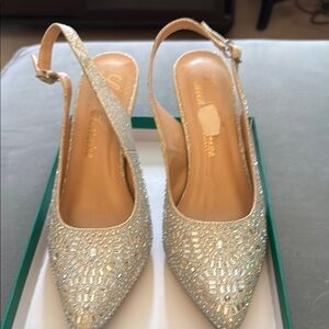 Lauren Lorraine Silver Sparkly Slingback Heels